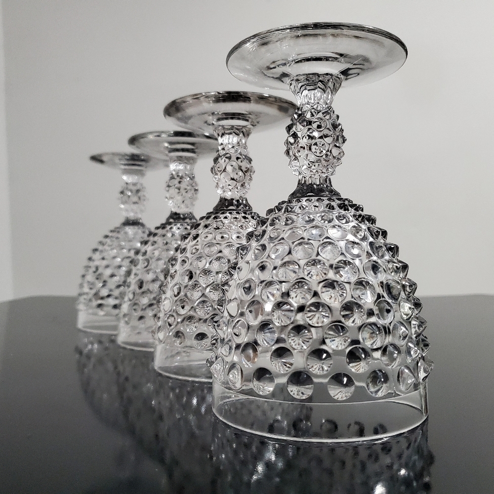 Vntg Duncan & Miller Glass (4) Hobnail Clear 10oz Goblets - Picture 14 of 16